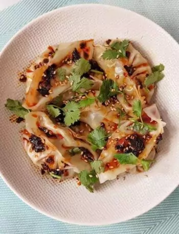 Vegetable gyoza served with chilli oil