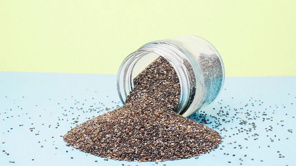 a jar of falling chia seed